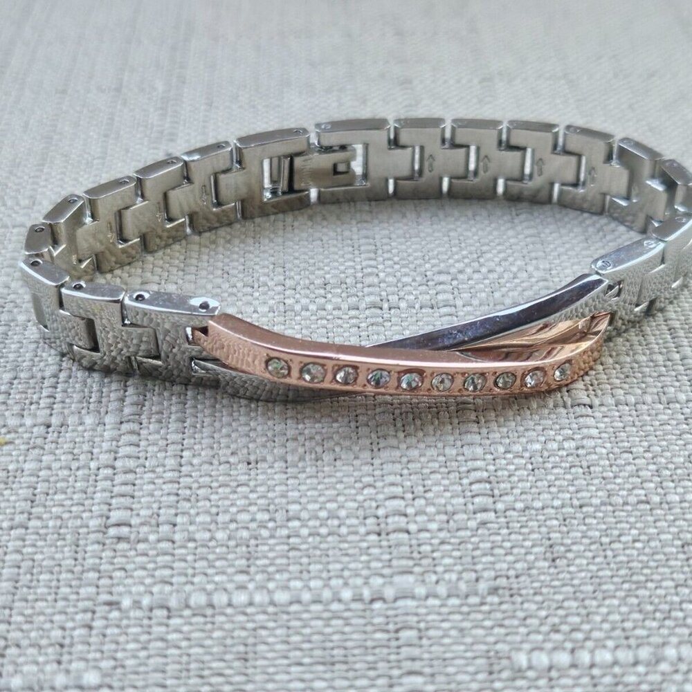 Women Bracelet Crystals Accent Face Rose Gold Silver Tone Fashion Jewelry - Picture 4 of 11